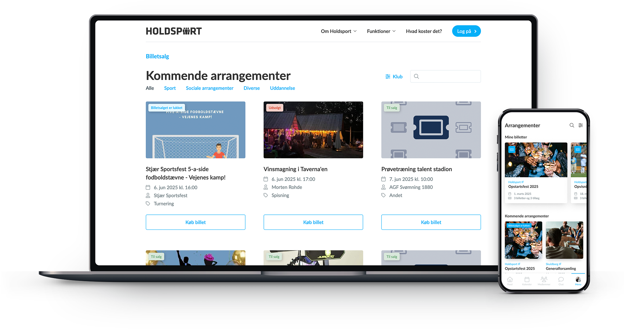 Forbundets arrangementer og billetsalg i Holdsport — på web og i app